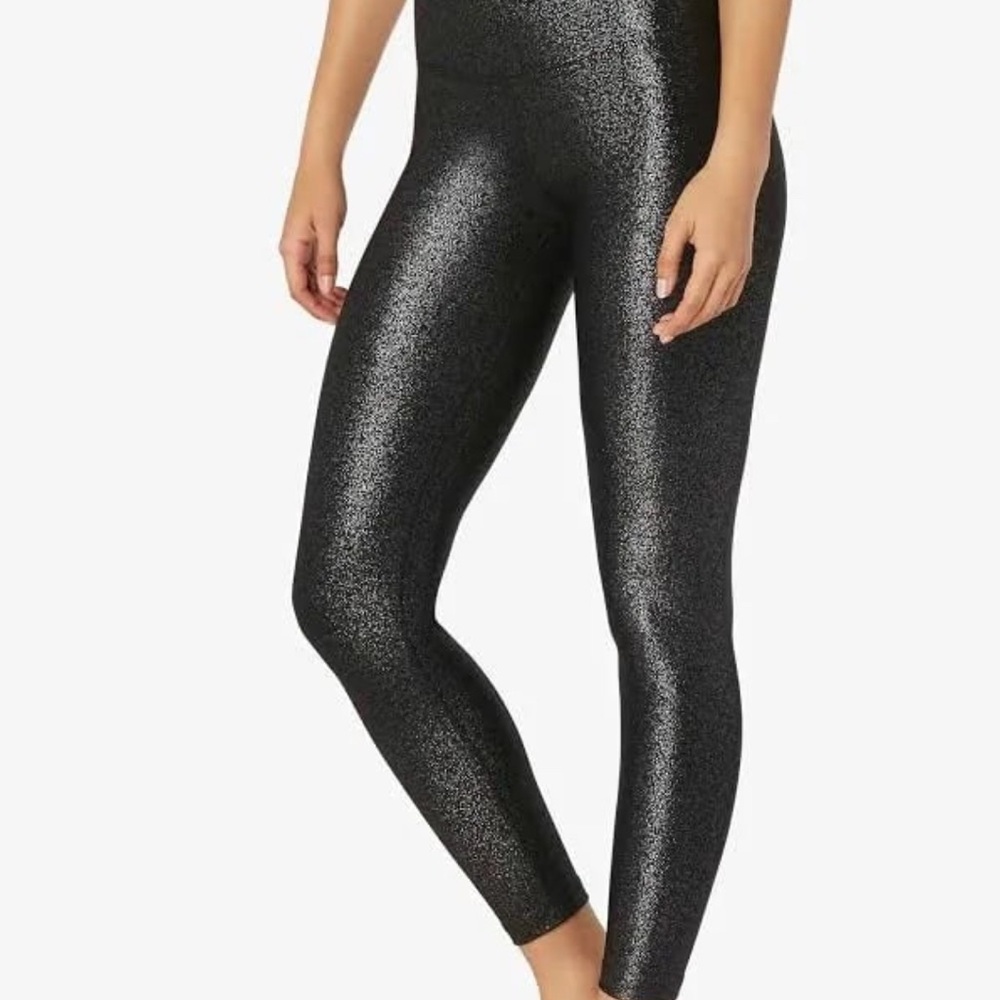 BEYOND YOGA Women's High-Waisted Midi Leggings in Black Silver Foil Size M NEW